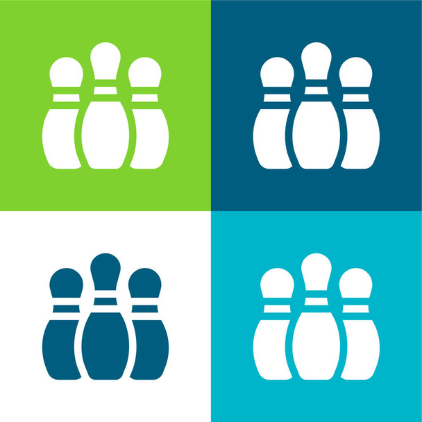 Bowling csapok Lapos négy szín minimális ikon készlet - Vektor, kép