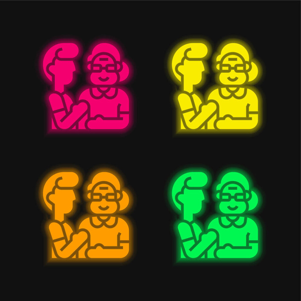 Beneficiary four color glowing neon vector icon - Vector, Image