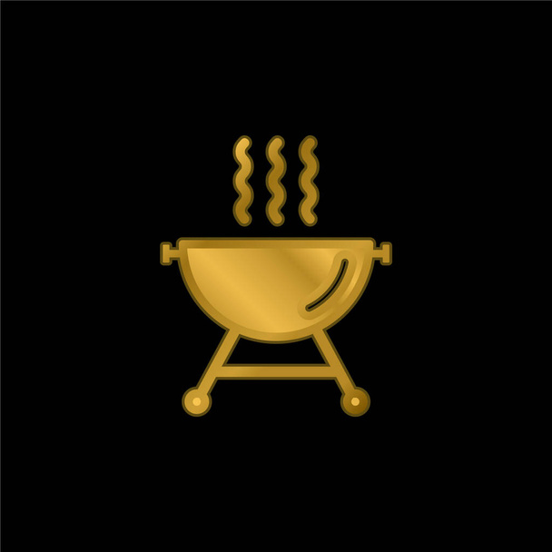 Barbecue With Smoke gold plated metalic icon or logo vector - Vector, Image