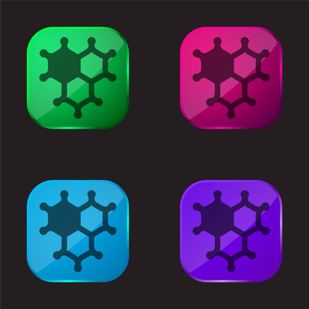 Bactérias ícone de botão de vidro de quatro cores - Vetor, Imagem