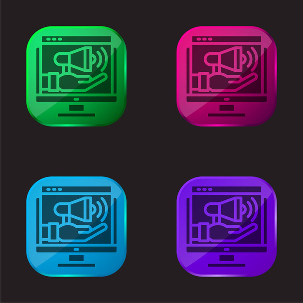 Publicidad icono de botón de cristal de cuatro colores - Vector, imagen