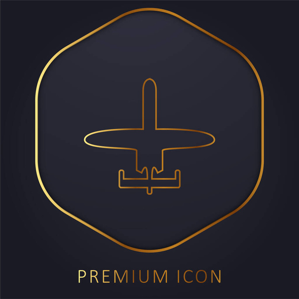 Avión de tamaño pequeño línea dorada logotipo premium o icono - Vector, imagen