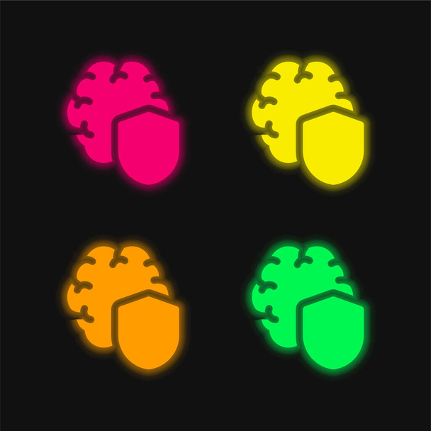 Cerebro de cuatro colores brillante icono del vector de neón - Vector, imagen