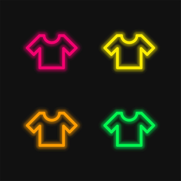 Basic T Shirt four color glowing neon vector icon - Vector, Image