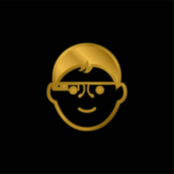 Cara de niño con gafas de Google chapado en oro icono metálico o logo vector - Vector, Imagen