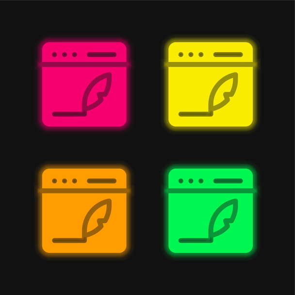 Blog de cuatro colores brillante icono de vectores de neón - Vector, Imagen