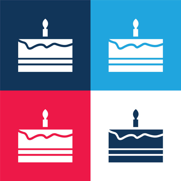 Bolo de aniversário azul e vermelho conjunto de ícones mínimos de quatro cores - Vetor, Imagem
