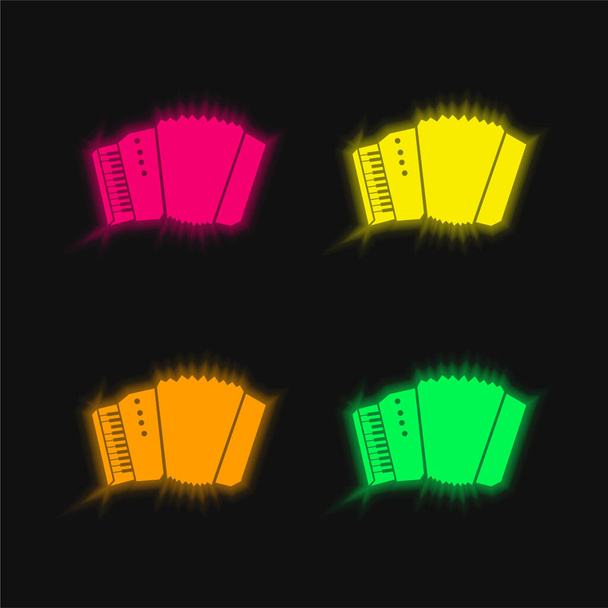 Akkordeon Silhouette mit weißen Details vier Farben leuchtenden Neon-Vektor-Symbol - Vektor, Bild