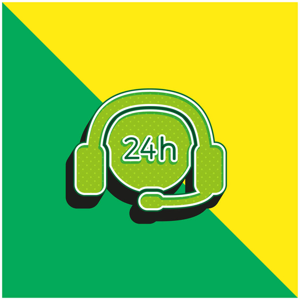 24 години підтримують зелений і жовтий сучасний 3d векторний логотип. - Вектор, зображення