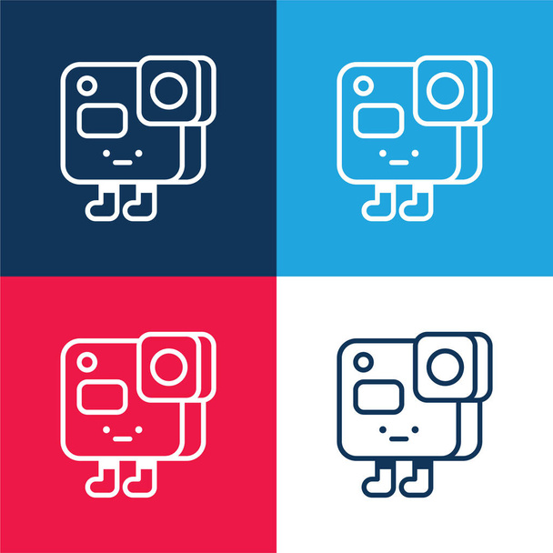 Action Camera blue and red four color minimal icon set - Vector, Image