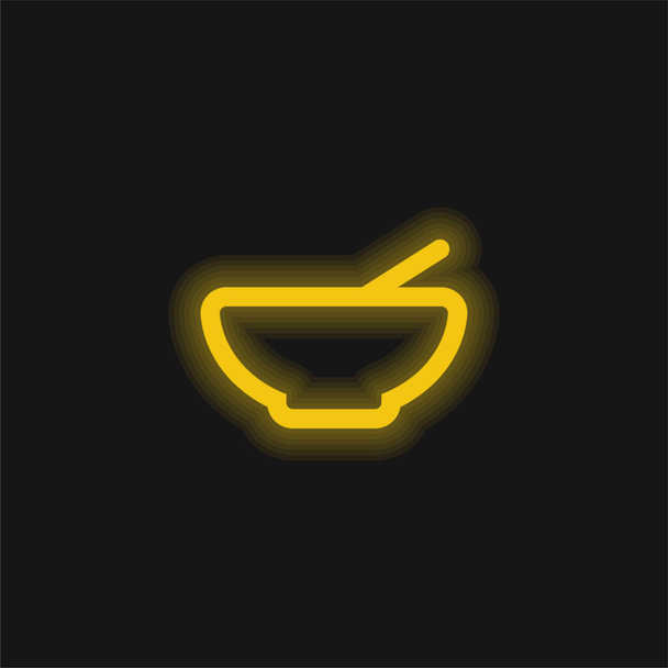 ボウル概要黄色の輝くネオンアイコン - ベクター画像