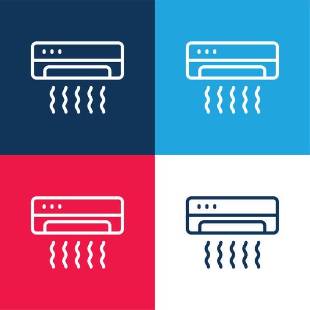 Aire acondicionado azul y rojo conjunto de iconos mínimo de cuatro colores - Vector, Imagen