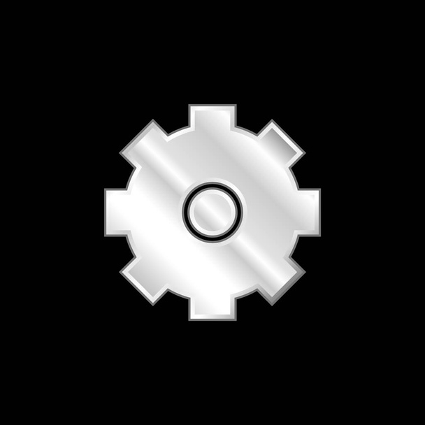 Big Cogwheel silver plated metallic icon - Vector, Image
