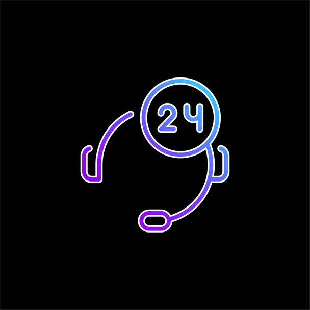 24 horas Suporte ícone de vetor gradiente azul - Vetor, Imagem