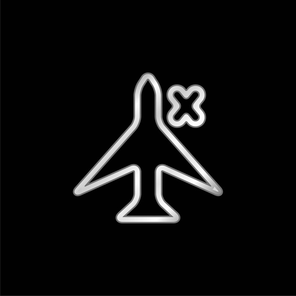 Flugzeug-Zeichen mit einem Kreuz für Telefon-Schnittstelle versilbert metallisches Symbol - Vektor, Bild