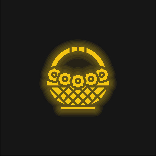Košík žlutá zářící neonová ikona - Vektor, obrázek