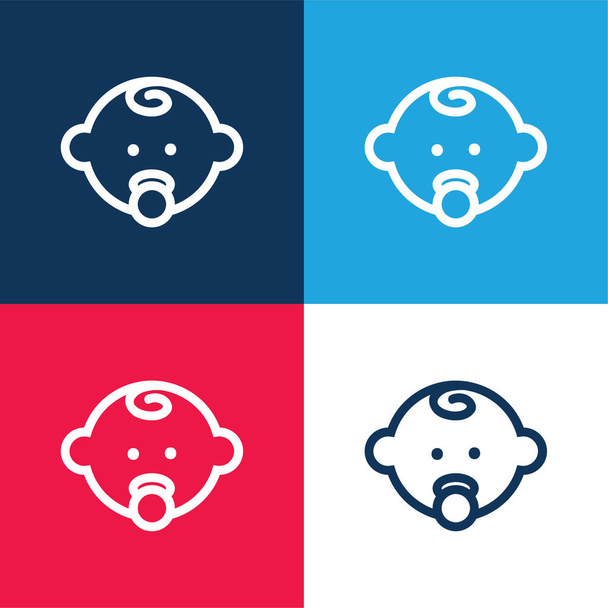Babafej körvonal A cumi kék és piros négy szín minimális ikon készlet - Vektor, kép
