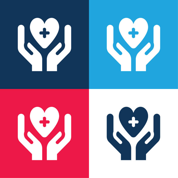 Donazione di sangue blu e rosso quattro colori set icona minima - Vettoriali, immagini