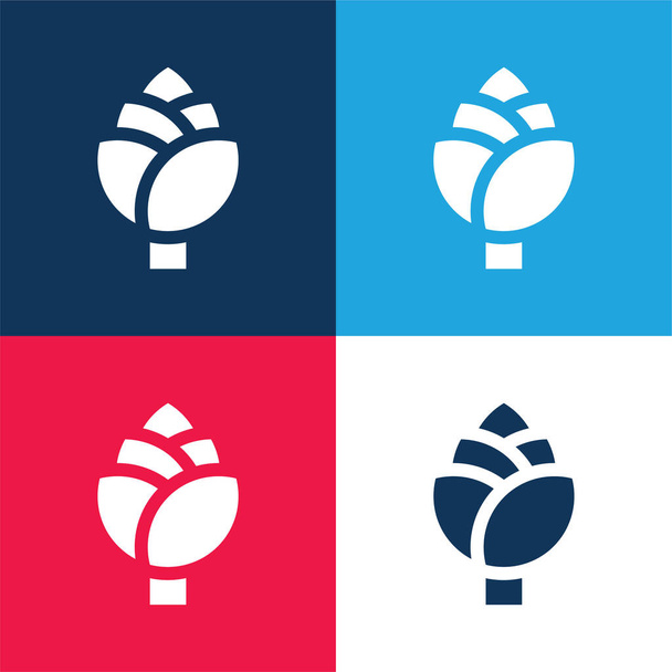 Artyčok modrá a červená čtyři barvy minimální ikona nastavena - Vektor, obrázek
