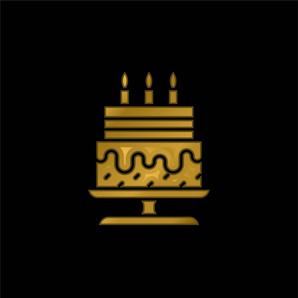 Születésnap Torta aranyozott fém ikon vagy logó vektor - Vektor, kép