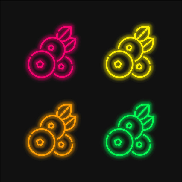 Blueberry four color glowing neon vector icon - Vector, Image