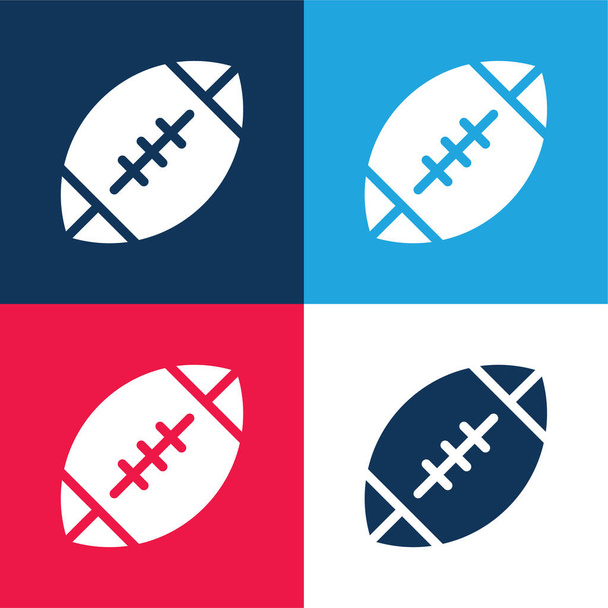 Fútbol americano azul y rojo de cuatro colores mínimo icono conjunto - Vector, imagen