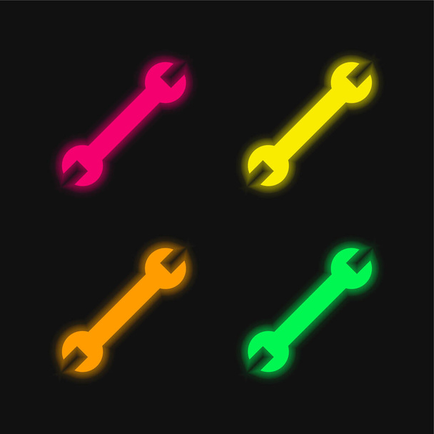 Adjustable Wrench four color glowing neon vector icon - Vector, Image
