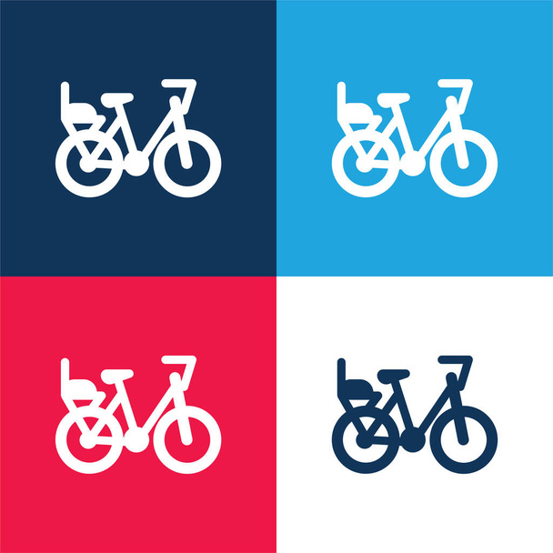 Bicycle blue and red four color minimal icon set - Vector, Image