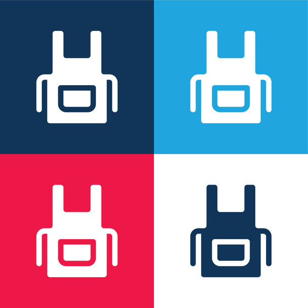 Fartuch niebieski i czerwony czterech kolorów minimalny zestaw ikon - Wektor, obraz