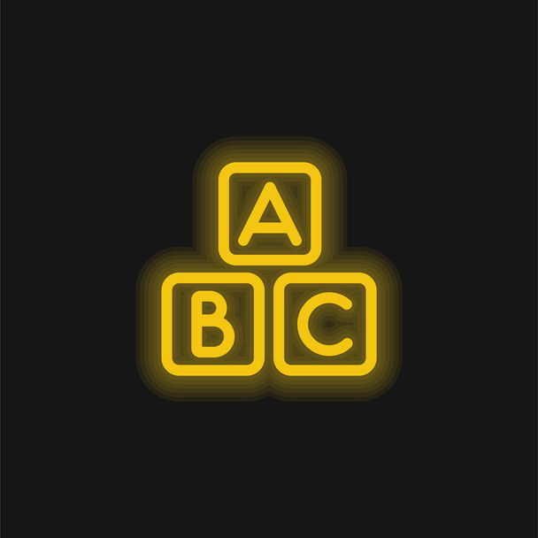 ABC Squares yellow glowing neon icon - Vector, Image