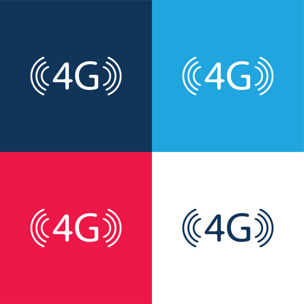 Символ підключення до телефону 4G Синій і червоний чотирикольоровий мінімальний набір піктограм
 - Вектор, зображення