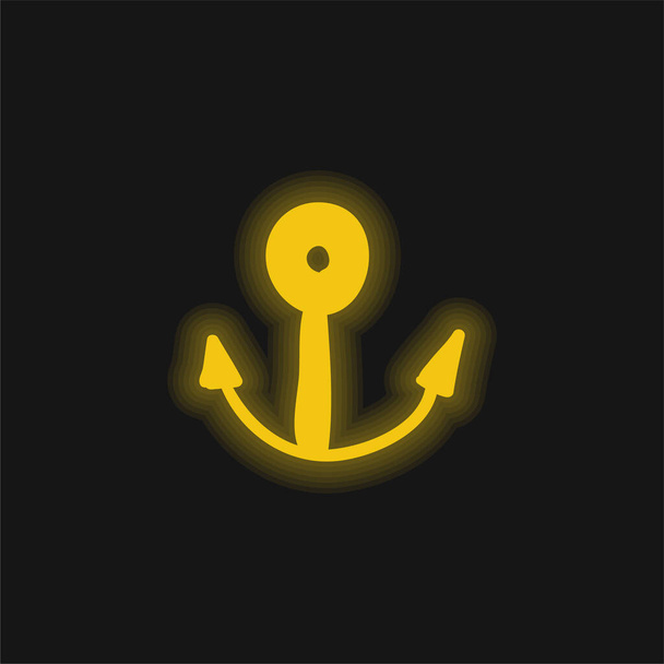 ボートアンカー黄色の輝くネオンアイコン - ベクター画像
