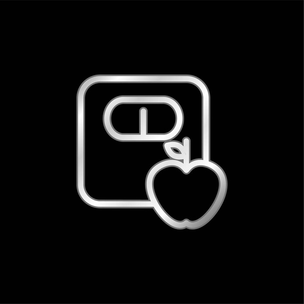 Apple And A Scale Outlines silver plated metallic icon - Vector, Image