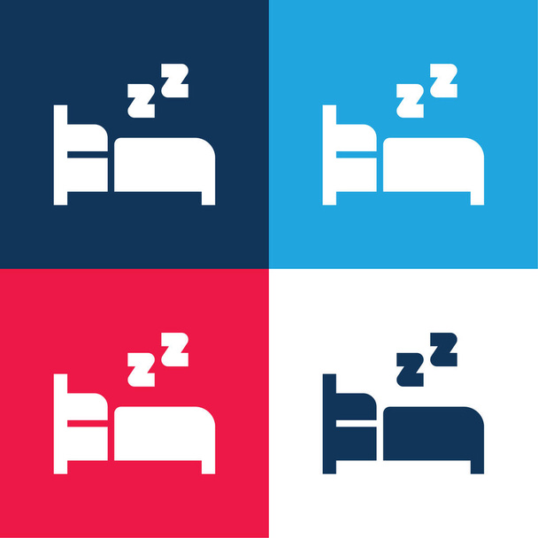 Κρεβάτι μπλε και κόκκινο τέσσερα χρώμα ελάχιστο σύνολο εικονιδίων - Διάνυσμα, εικόνα