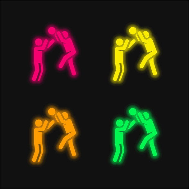 Basketbal speler vier kleuren gloeiende neon vector pictogram - Vector, afbeelding