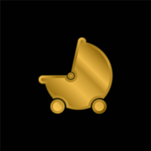 Baby Black Stroller Kuljetus kullattu metallinen kuvake tai logo vektori - Vektori, kuva