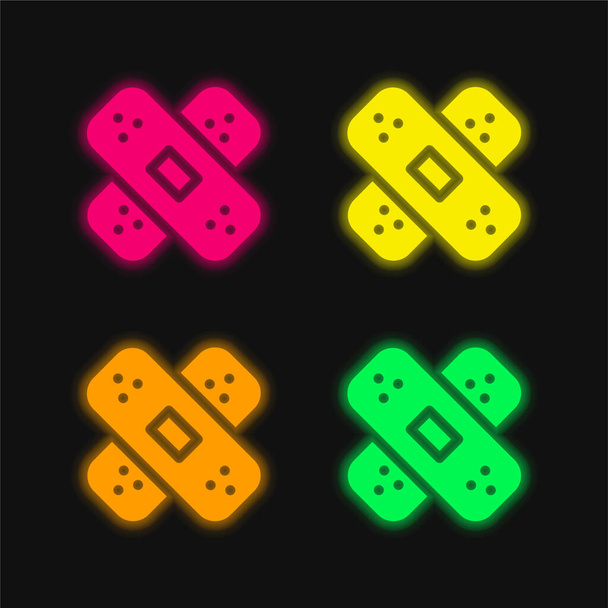 Band Aid vier Farben leuchtenden Neon-Vektor-Symbol - Vektor, Bild