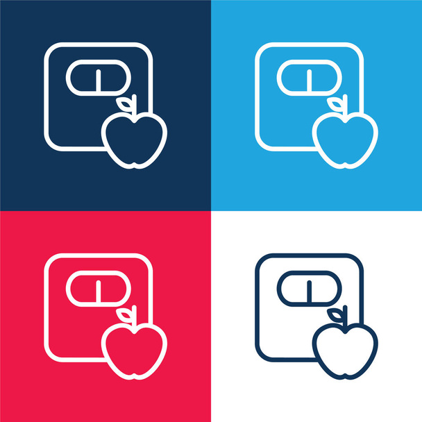 Apple A Měřítko Obrysy modrá a červená čtyři barvy minimální ikona nastavena - Vektor, obrázek