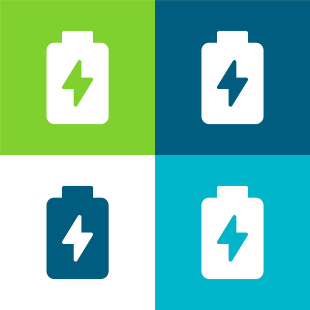 バッテリー充電フラット4色の最小アイコンセット - ベクター画像