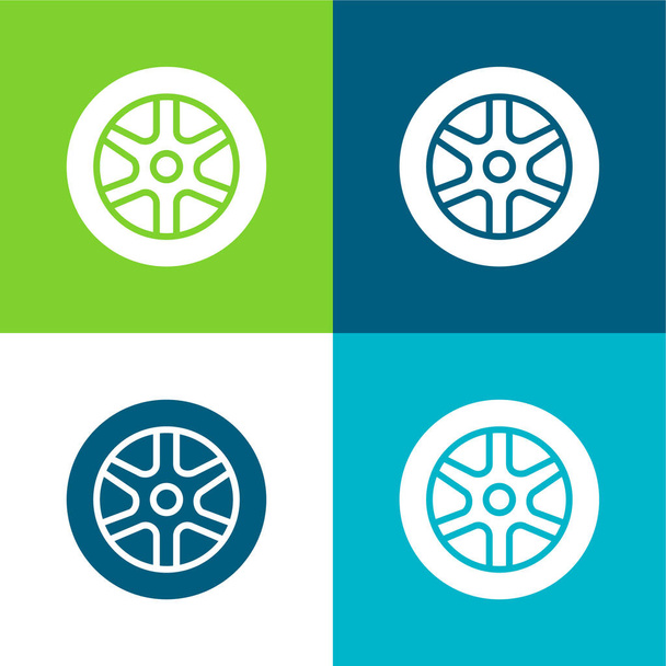 Alloy Wheel Flat vier Farben minimalen Symbolsatz - Vektor, Bild