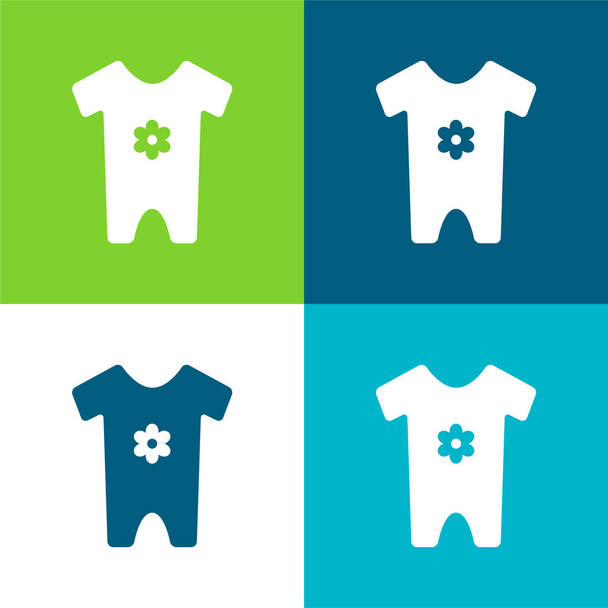 Baby Clothes Flat four color minimal icon set - Vector, Image