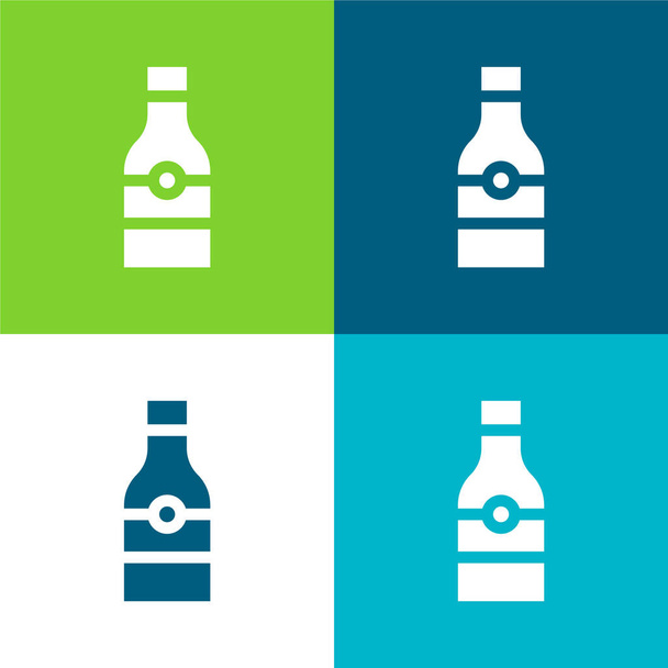 Bierflasche Flach vier Farben minimales Symbol-Set - Vektor, Bild