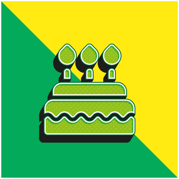 Torta de cumpleaños verde y amarillo moderno logotipo del icono del vector 3d - Vector, imagen