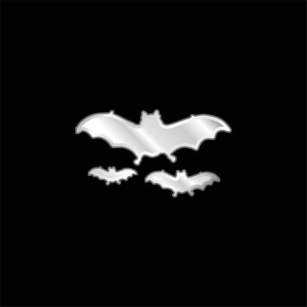 Bats voando prata banhado ícone metálico - Vetor, Imagem