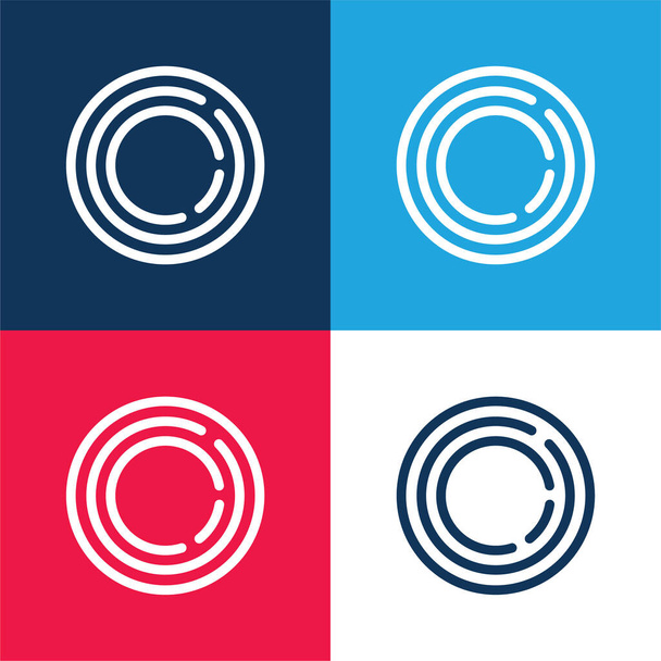 Big Frisbee azul y rojo de cuatro colores mínimo icono conjunto - Vector, imagen