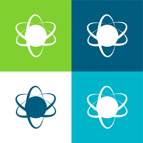 Atom Symbol Conjunto de ícones mínimos de quatro cores plano - Vetor, Imagem