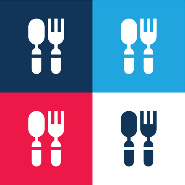 Baby Cutlery blue and red four color minimal icon set - Vector, Image