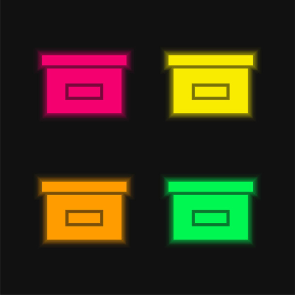 Black Box Zum Speichern von leuchtenden Neon-Vektorsymbolen in vier Farben - Vektor, Bild