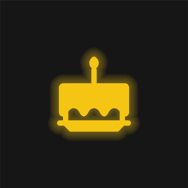 誕生日ケーキ黄色輝くネオンアイコン - ベクター画像
