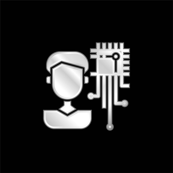 Artificial Intelligence silver plated metallic icon - Vector, Image